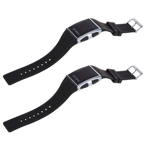2X Montre A Quartz Noir D'Affichage en LED Rouge