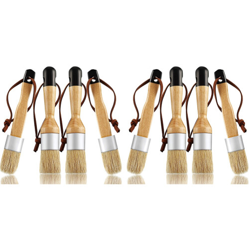 Chalk and Wax Brushes Include Flat and Round Chalked Paint Brush with Bristles, Multi-Use Brushes(8 Pieces)
