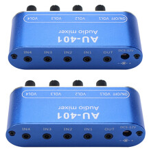 2X Mezclador Estéreo (4 Entradas, 1 Salida) Tablero de Controles Individuales Caja de Amplificador de Auriculares DIY DC12V