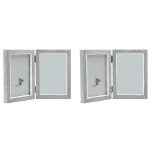 2X Cadre Photo Double 4X6 Pouces Cadres Photo Gris Rustique en Bois Articulé Pliant, Cadeaux de Mariage, Cadeau de Fête Des Pères de Mère