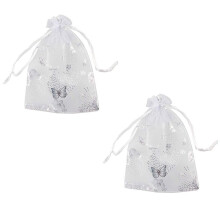 200 Stücke 9X12cm Schmetterling Organza Schmuck Geschenk Beutel Bonbon Tasche Kordelzug Hochzeits Bevorzugungs Taschen Weiß