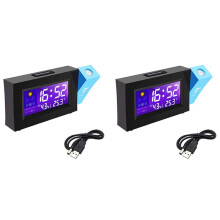 2X Alarm Clock with Projector Digital Alarm Clock for Bedside Fashion LED Digital Alarm Clock with  Station