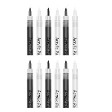 Acrylverfpennen, 12-Pack Zwart-Witte Verfstiften, Verfpennen voor Rotsschilderingen Steen Keramiek Glas Hout Kunststof Metaal