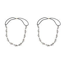 2X Banda del Pelo Diadema Elastica Elegante con Flor de Diamante de Imitacion para Mujer - Plata