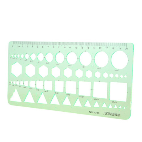 3X Green Plastic Circles Squares Hexagons Geometric Template Ruler 0-20cm 2