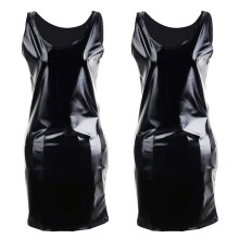 2X Women'S Synthetic Leather Metallic Clubwear Dress Black