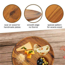3X Round Solid Wood Board Whole Acacia Wood Fruit Plate Wooden Saucer Tea Plate Dessert Dinner Breakfast Plate