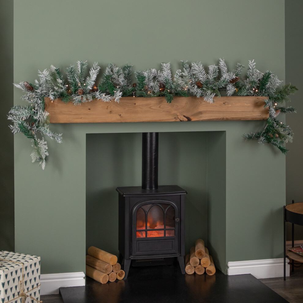 Samuel Alexander 1.8M Snowy Christmas Garland With Pinecones 96 Tips And 50 Warm White Led Lights