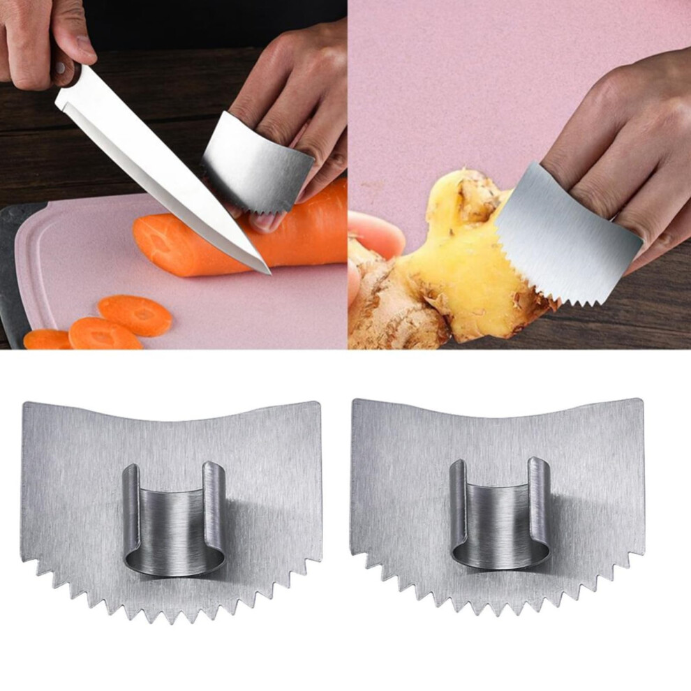 Silver Finger Guard For Cutting, Stainless Steel Finger Protector For Slicing And Chopping, 2Pcs