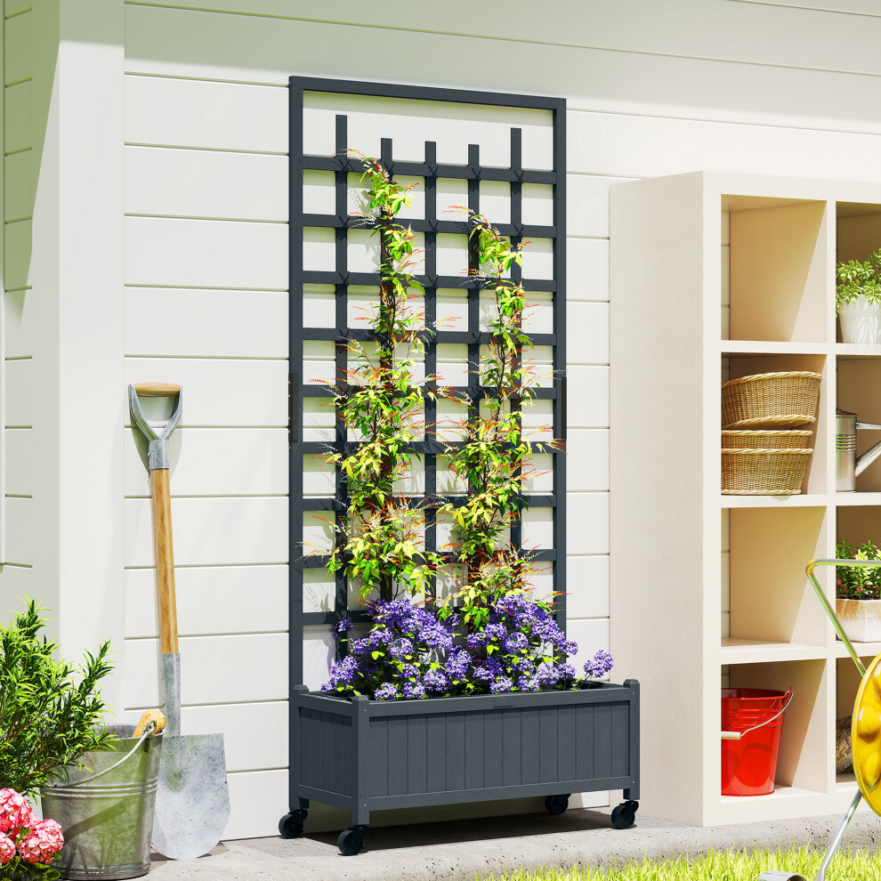 Outsunny Wooden Trellis Planter, Raised Garden Bed With Wheels, Grey