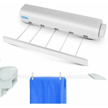Varal retrátil flexível para uso interno e externo, com design que economiza espaço, ideal para pendurar roupas, toalhas e roupas de bebê na