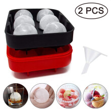 Non-Alcoholic Beverage Chiller, Silicone Round Ice Cube Mold, 2-Pack Black + Red, Leak-Free Ice Cube Tray, Easy Release Ice Cube, Food Grade Silicone