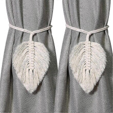 (As show, One size) Farmhouse Curtain Tie Back Holder by Hand-Woven Cotton Rope, Bohemian Home Decoration Drapery Holdback (Leaf Beige, 2)