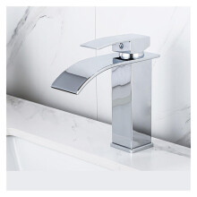 Bathroom Faucet Hot And Cold Water Mixer With Gunmetal Finish Countertop Mounted Waterfall Spout