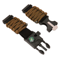 6-in-1 Paracord Bracelet Watch Band 22mm Nylon Brown with Fire Starter