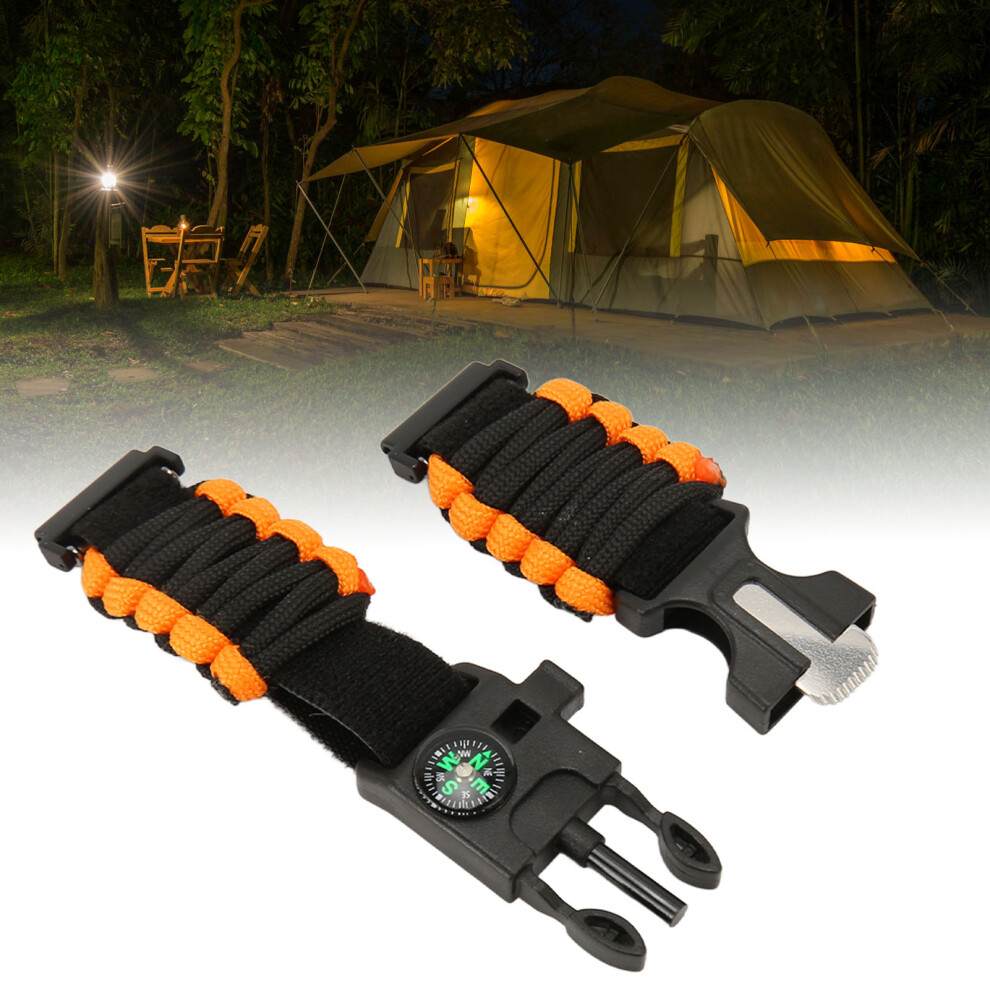 6-In-1 Paracord Watch Band 22Mm Nylon Buckle With Fire Starter Compass Whistle For Huami And Samsung Black/Orange 3691369140239