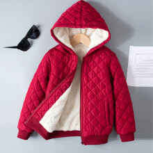(Wine red, 120cm) Winter warm and casual children's clothing with long sleeves, zippered hooded straps, and plush cotton jackets for both boys