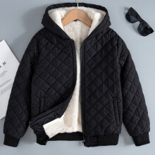 Winter warm and casual children's clothing with long sleeves, zippered hooded straps, and plush cotton jackets for both boys