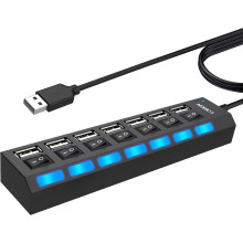 Hub de dados de alta velocidade, expansor USB 2.0 de 7 portas com proteção avançada de chip, plug and play para Windows, Mac e Linux.