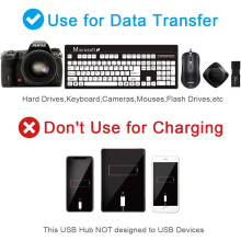 7-poorts USB-hub, USB 2.0 high-speed uitbreiding met aan/uit-schakelaar, blauwe LED-indicatielampjes, slank ontwerp voor pc, laptop en meer.