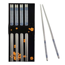 Hashis de aço inoxidável com design antiderrapante, utensílios de alta qualidade para uso alimentar em restaurantes asiáticos, 5 pares
