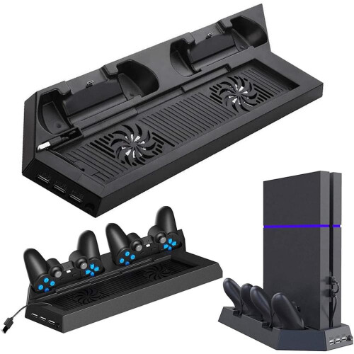 Supporto verticale per console di gioco con ventola di raffreddamento integrata e stazione di ricarica per controller per un'esperienza di gioco