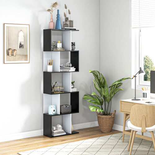 Homcom HOMCOM 5-tier Bookcase Storage Display Shelving S Shape design Unit Black