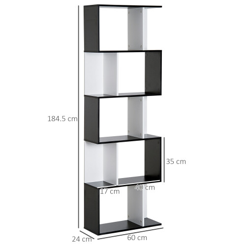 Homcom HOMCOM 5-tier Bookcase Storage Display Shelving S Shape design Unit Black 2