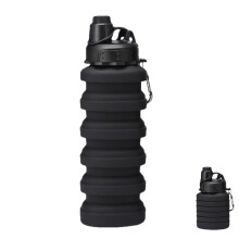 Water Bottles Collapsible Silicone Sports Cup 700ml Reusable Flexible Bottle With Carabiner Outdoor Black/White