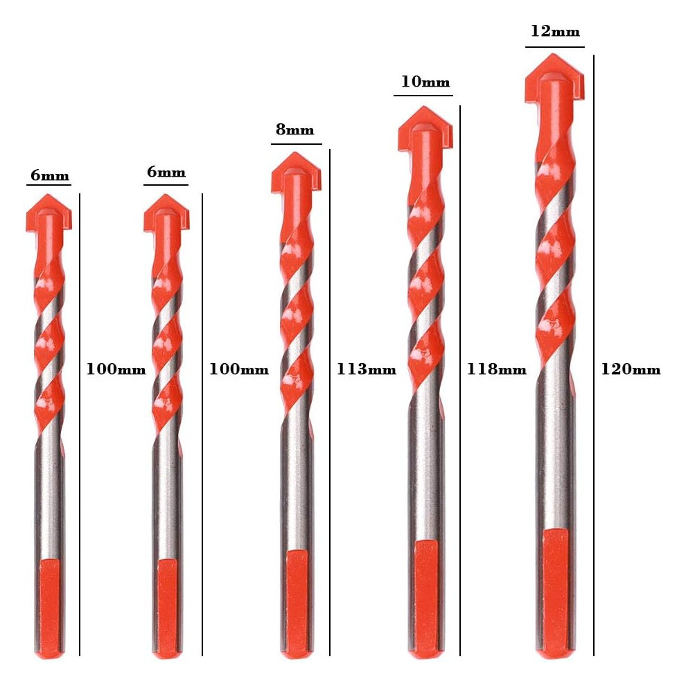 High-Hardness Masonry Drill Bit Set, Carbide Tips Triangle Shank Concrete Drill Bit, Perfect For Ceramic Tile Wood Plastic Marble 9169997013583