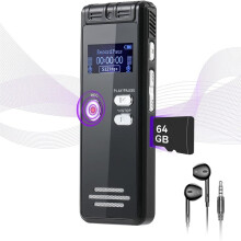 64 GB Digitale Spraakgestuurde Recorder met Weergave - 3072 Kpbs HD Dubbele MIC-Bandrecorder voor Interviews/Vergaderingen/Lessen