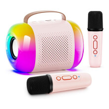 Machine de Karaoké pour Enfants et Adultes, Haut-Parleur  Portable avec 2 Microphones Sans Fil et Lumières LED Colorées