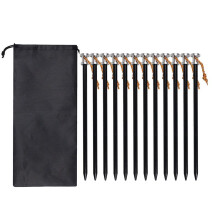 12PCS 23cm Outdoor Tent Pegs Ground Nails with Storage Bag Windproof Nails Camping Accessories Tent Fastening Black