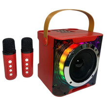 Karaoke -Luidspreker met Hoog Vermogen, Muziekritme, Licht, Stereo Surround, Draadloze Subwoofer met Dubbele Microfoon, Rood