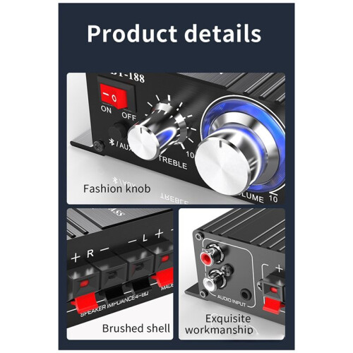 BT-188 Digital  Amplifier  2-Channel Output Home Computer Audio Amplifier 12V Car 2