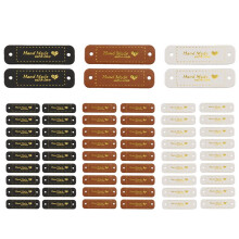 60Pcs Handmade PU Leather Tags Faux Leather Sew  Labels Embellishment Knit Accessories with Holes for DIY Crafts
