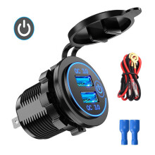 QC3.0 Soquete de Carga RáPida Carregador de Carro Dual USB 12V-24V-Isqueiro com Interruptor de Toque Swith para Telefone Carregar