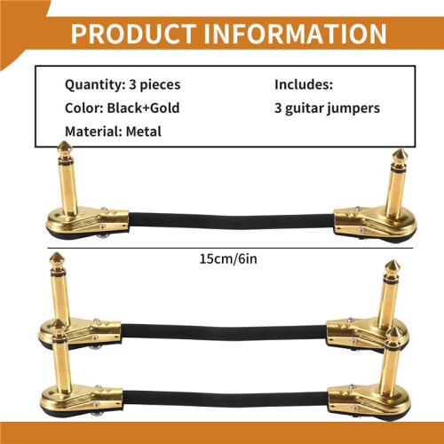 Guitar Patch Cable Effect Pedal Patch Cords 1/4-Inch Right Angle Low Profile Pancake Design for Effect Pedals 3 Pack 1