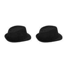 2X Fedora Negro Sombrero Liso para Traje Accesorio para Gangster Vestido de Lujo
