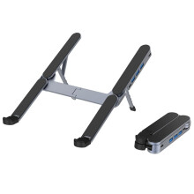 2in1 Foldable Laptop Stand & USB C Hub Adjustable Holder Multi Port USB C Docking Station for 10-17 Inch Laptops