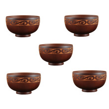 5X Mongolian Style Wooden Bowl Soup Salad Rice Noodle Bowls Ethnic Style Natural Wood Kids Wood Bowl Tableware