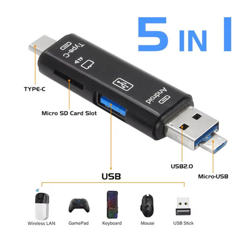 Multifunctionele USB 3.0 Type C USB Micro-USB  TF-Geheugenkaartlezer voor Android-Computerdock OTG Type C-Adapter Wit 2