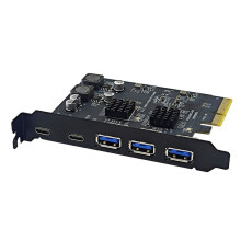 USB3.2 GEN2 10Gbps PCIE Expansion Card PCIE 4X to 2 Port Type C + 3 Port USB-A Adapter Controller PCI-E 4X Riser Card