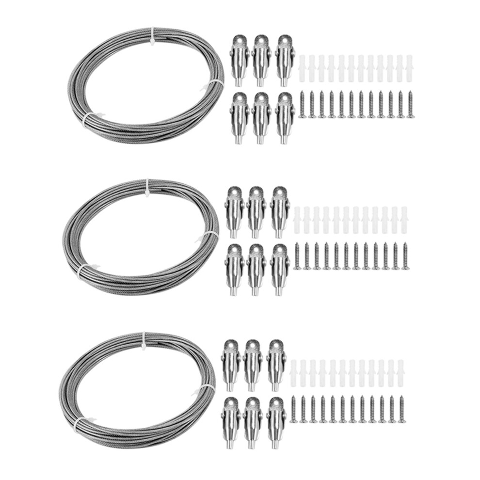 3X 10M Stainless Steel Wire Rope Pvc Coated Steel Cable Adjustable Curtain Rope Lamp Suspension Picture Wire For Hanging 4712070873267