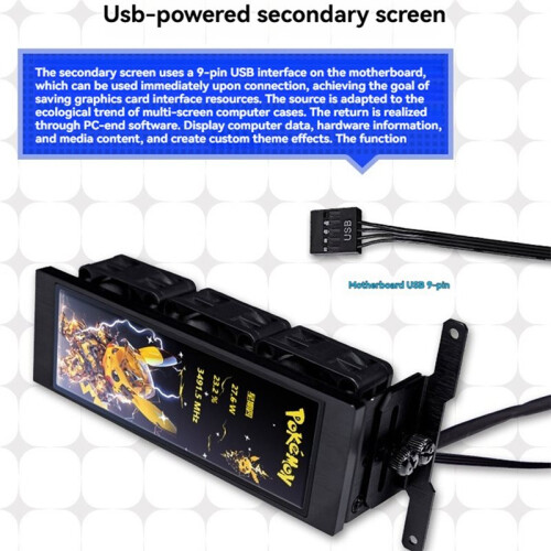 Memory Cooler with 4.6Inch IPS USB Secondary Screen Metal Case Computer CPU GPU RAM Monitor Custom Screen Display Silver 2
