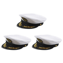 3X Adult Yacht Boat Captain Hat Navy Cap Ship Costume Party Fancy Dress Black+White