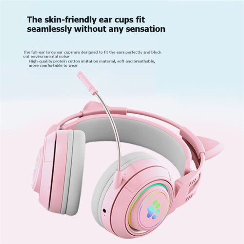 Cuffie da Gioco con Orecchie di Gatto e Corna di Cervo, , con Luce RGB, Cuffie Stereo Over-Ear per Bambini e Giocatori D 2