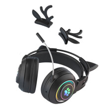 Casque de Jeu avec Oreilles de Chat et Bois Mignons, Casque Stéréo -Auriculaire avec Lumière RGB pour Enfants et Joueurs A