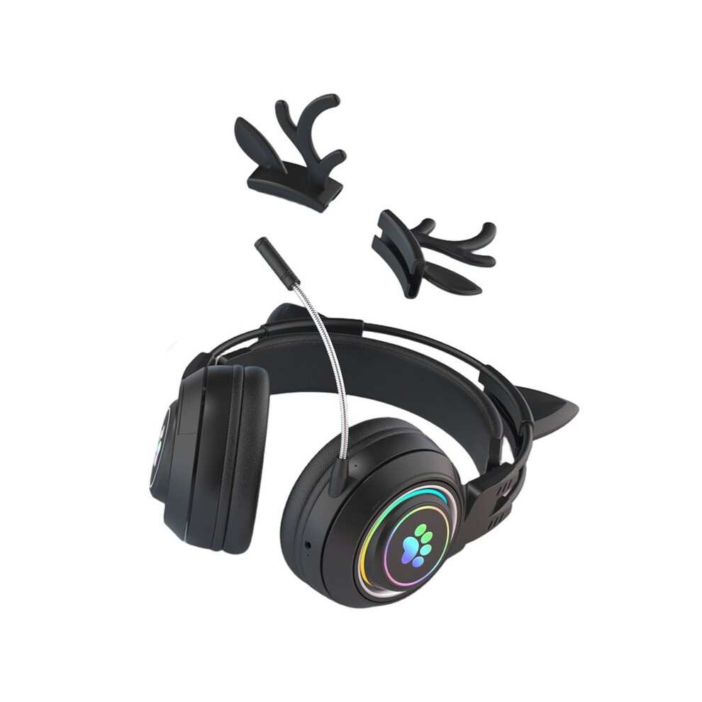 Gaming Headset Cute Antlers Cat Ear Headphones With Rgb Over-Ear Stereo Headset For Kids Gamers A Light 6133381008953