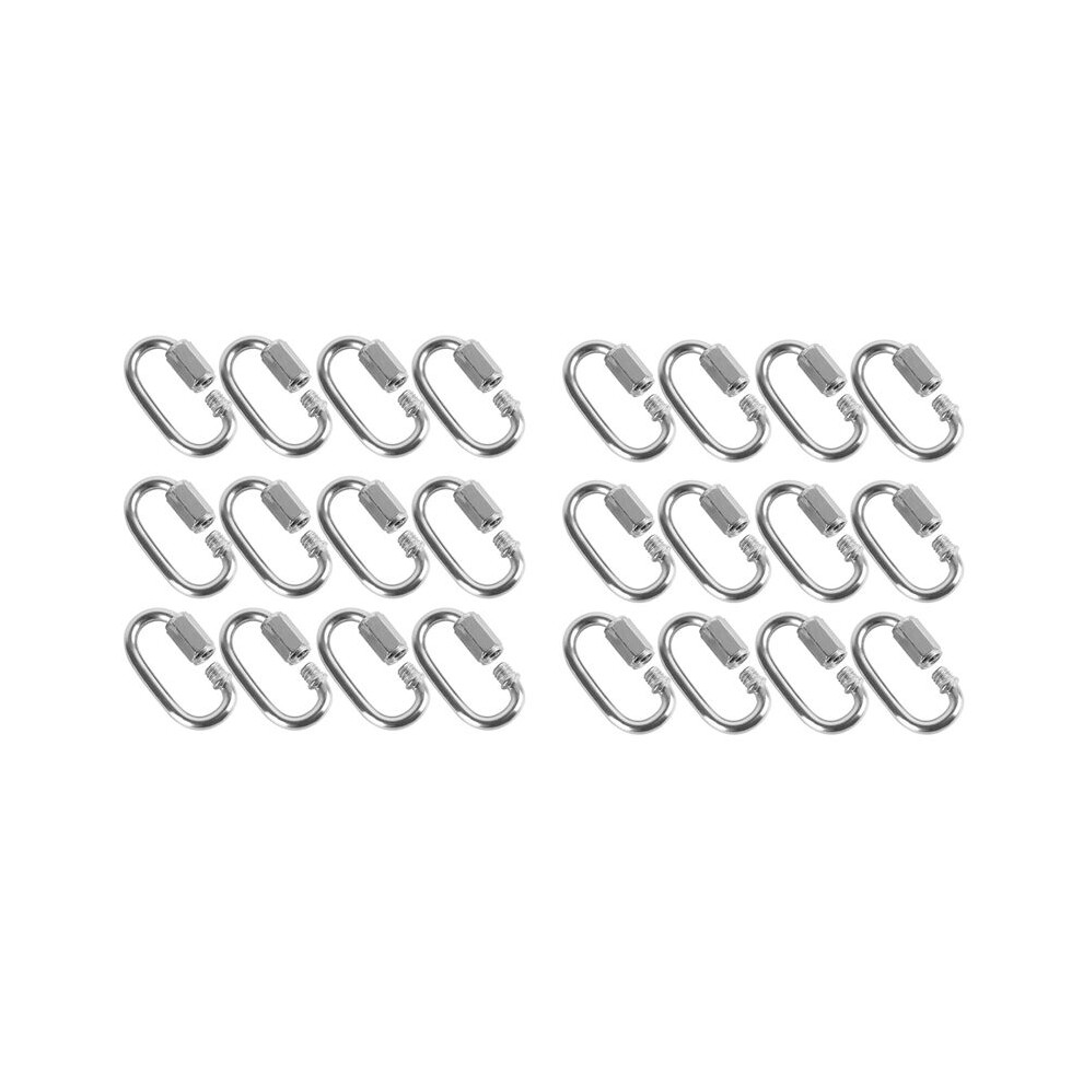 24 Pcs Quick Link M4 4MM Stainless Steel Chain Connector,Heavy Duty D Shape Locking Looks for Carabiner, Max.Load 500 Lb